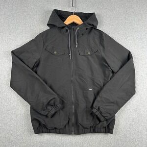 Volcom Mens Black Full Zip‎ Hooded Utility Jacket Medium Windbreaker Lightweight